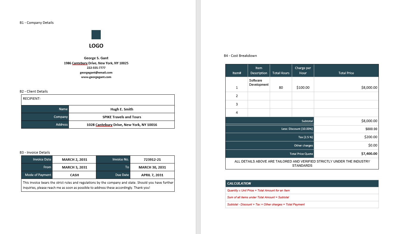 Sample Freelance Invoice Template PSD template